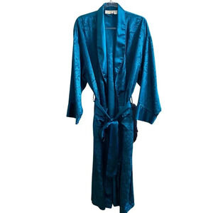 Victoria's Secret Teal Satin Long Kimono Robe with Tie